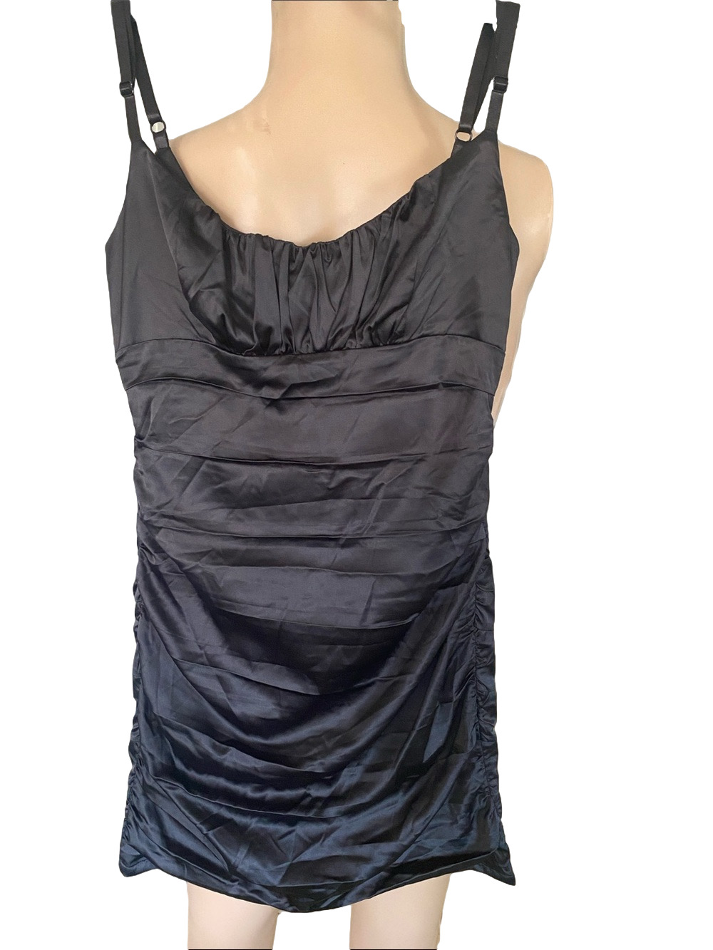 G by Guess Black Satin Ruched Mini Dress